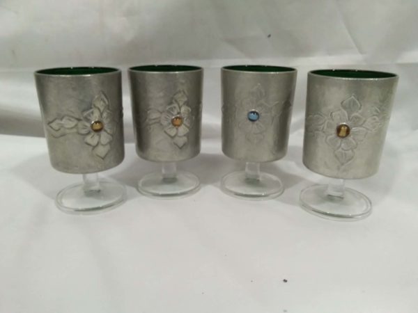 lot 318  4 x decorative metal & glass goblets