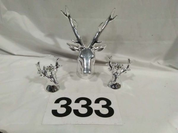 lot 333 ornamental stag head & a pair of candle holders - Image 2