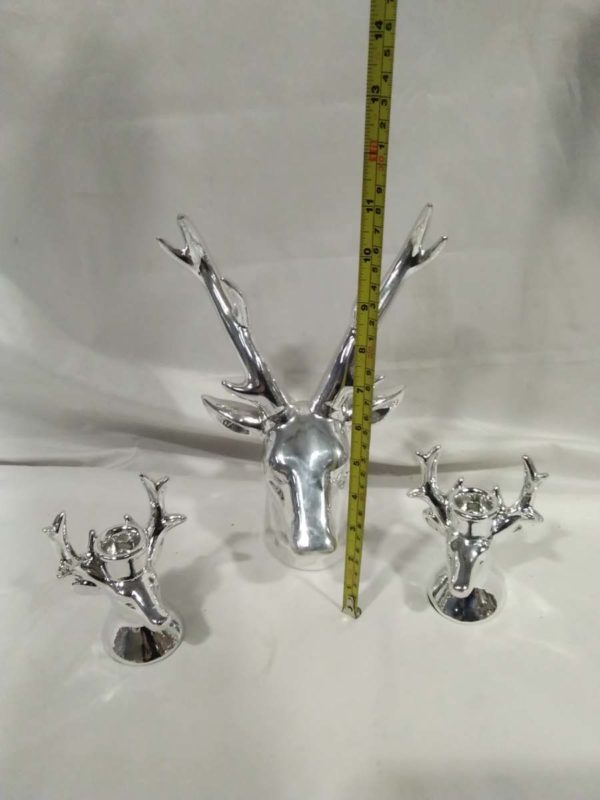 lot 333 ornamental stag head & a pair of candle holders - Image 3