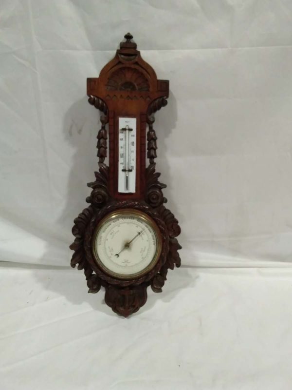 lot 441 Carved Oak Barometer with Thermometer