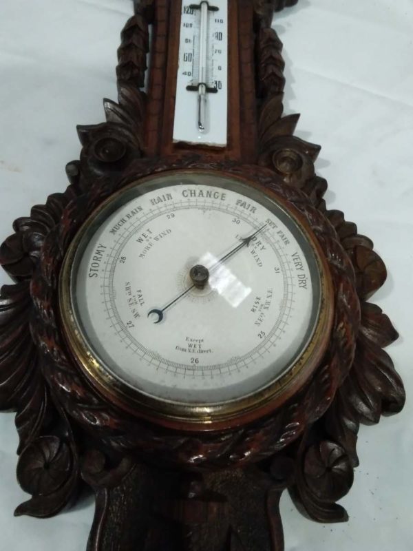 lot 441 Carved Oak Barometer with Thermometer - Image 6