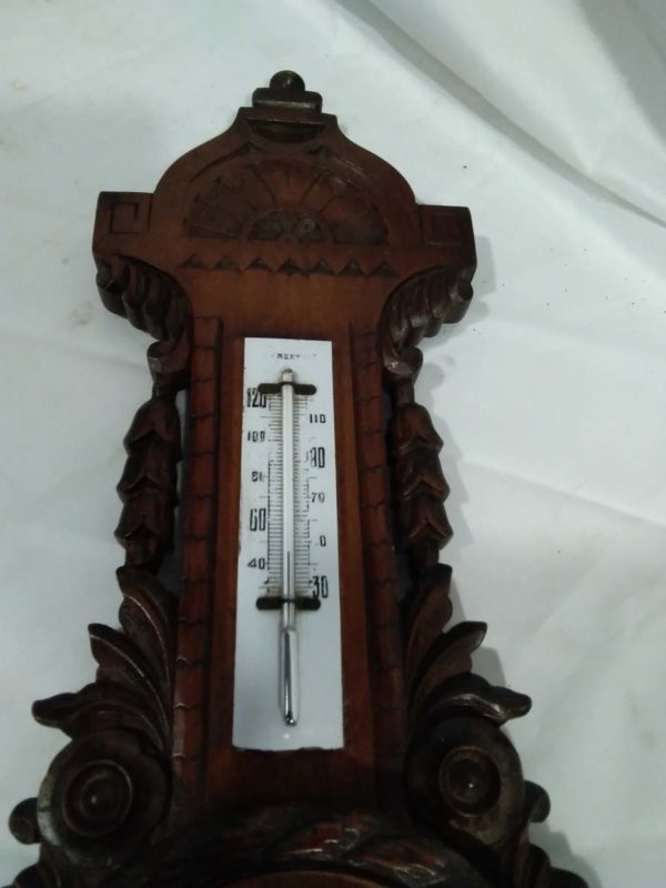 lot 441 Carved Oak Barometer with Thermometer - Image 5