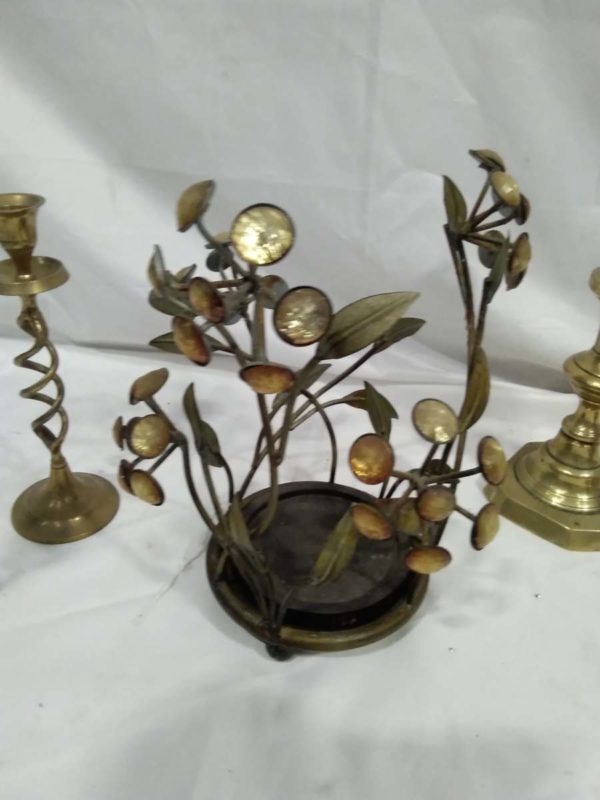 lot 449 2xBrass Candles Sticks and Candle Holder - Image 4