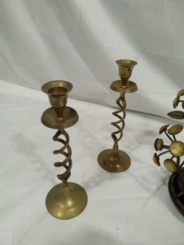 lot 449 2xBrass Candles Sticks and Candle Holder - Image 3