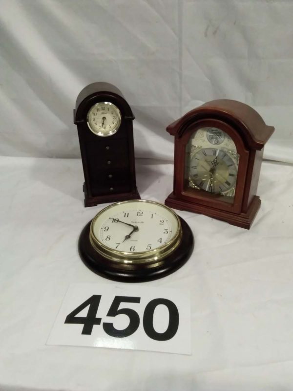 lot 450 3x Clocks and 1 Jewellery Clock