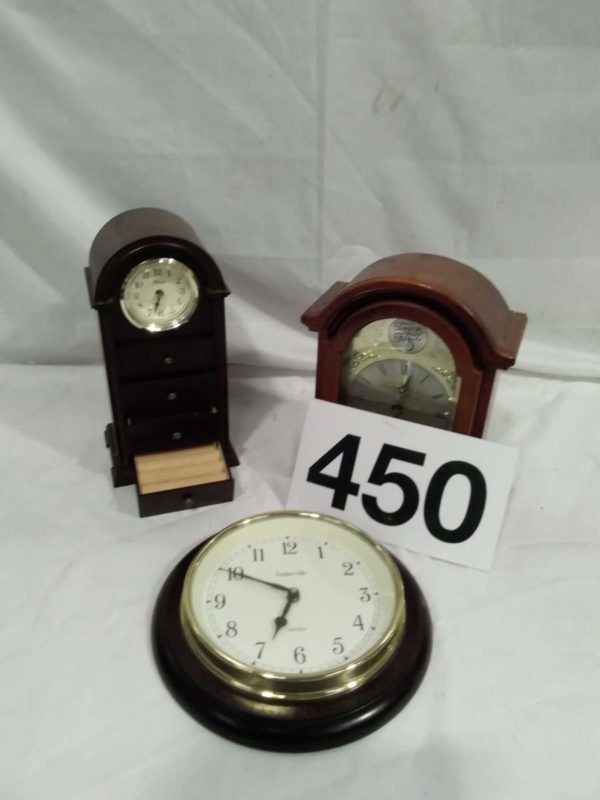 lot 450 3x Clocks and 1 Jewellery Clock - Image 3