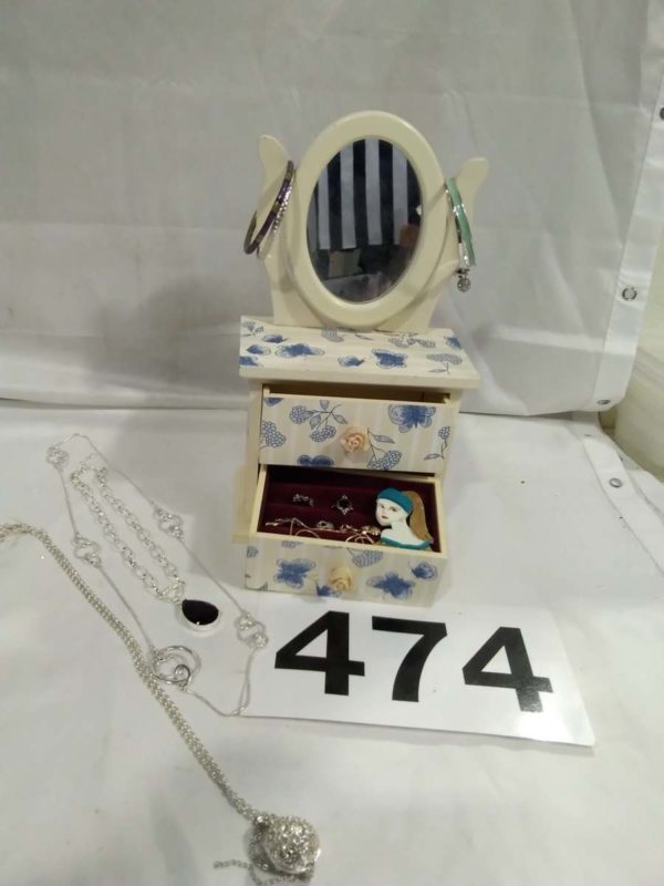 lot 474 mirrored jewellery box & contents - Image 4