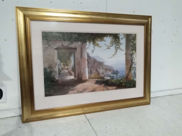 lot 521 large framed glazed picture  ” View To Amalfi” 95cm x 70cm