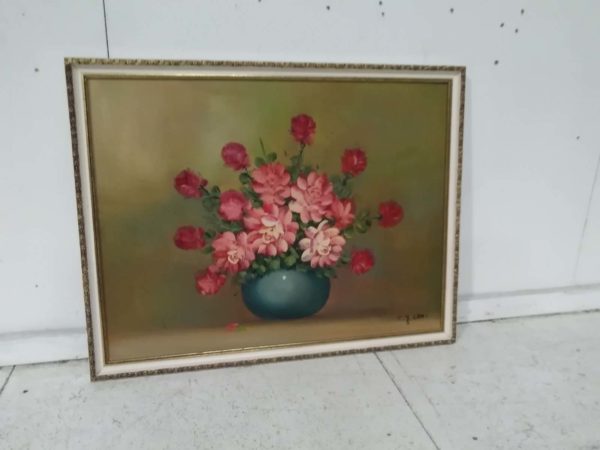 lot 523 oil on canvas flowers in vase signed C Y CHOI   63cm x 49cm