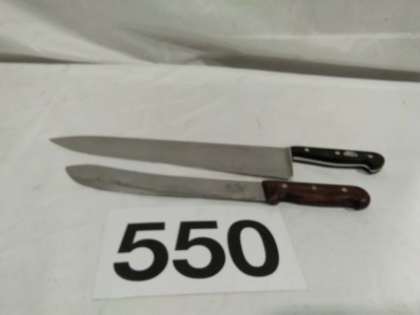 lot 550 2 butchers knives – 1 is swiss other by so lingen - Image 2