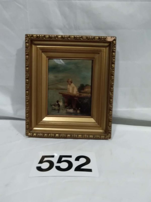 lot 552 antique crystoleum glass young girl looking at ducks picture (damaged frame ) - Image 2