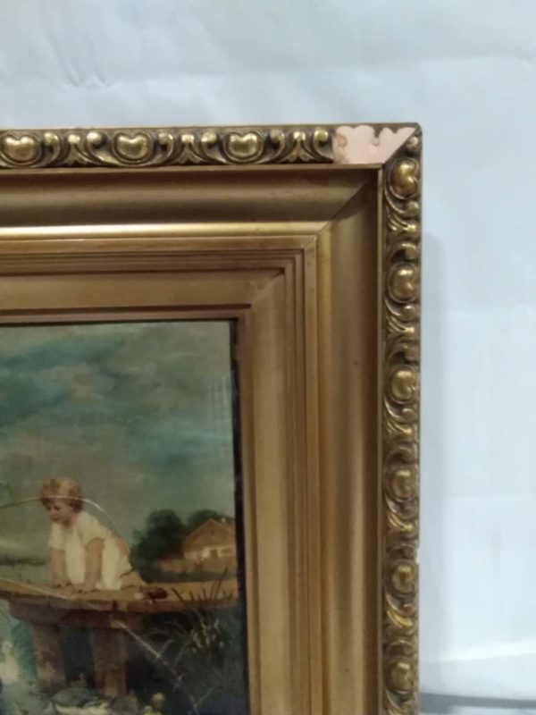 lot 552 antique crystoleum glass young girl looking at ducks picture (damaged frame ) - Image 6