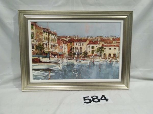 lot 584 framed signed acrylic on board 86cm x 63cm Riviera moorings