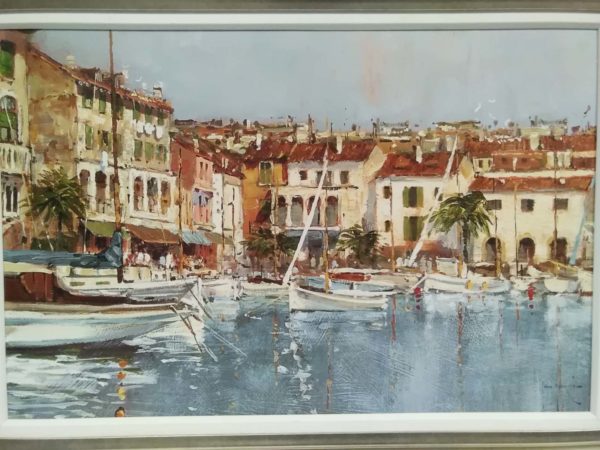 lot 584 framed signed acrylic on board 86cm x 63cm Riviera moorings - Image 2