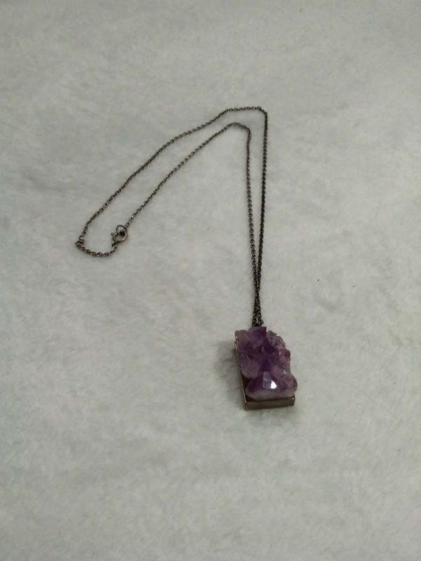 lot 593 unusual Amethyst crystal sterling silver pendant necklace