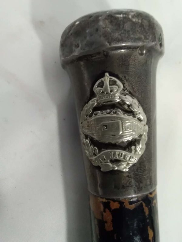 lot 636 vintage sterling silver topped Malacca cane Tank Regiment badge - Image 2