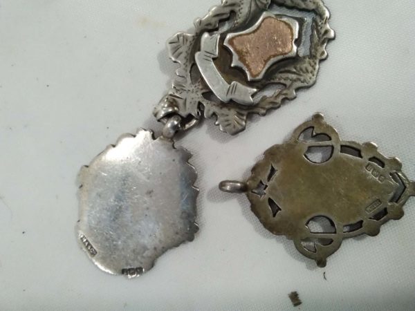 lot 643 3x vintage sterling silver fob medals - Image 3