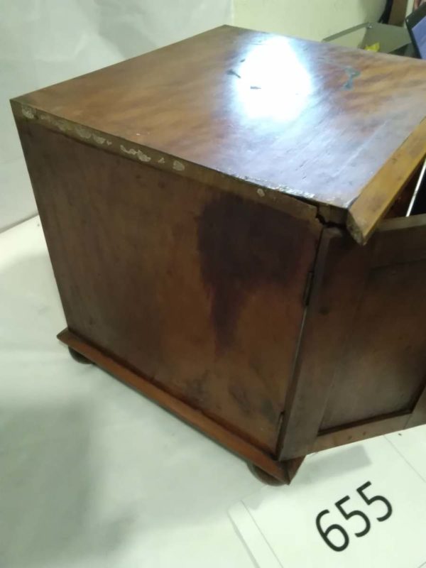 lot 655  antqiue storage / coin collectors cabinet plus some coins - Image 3