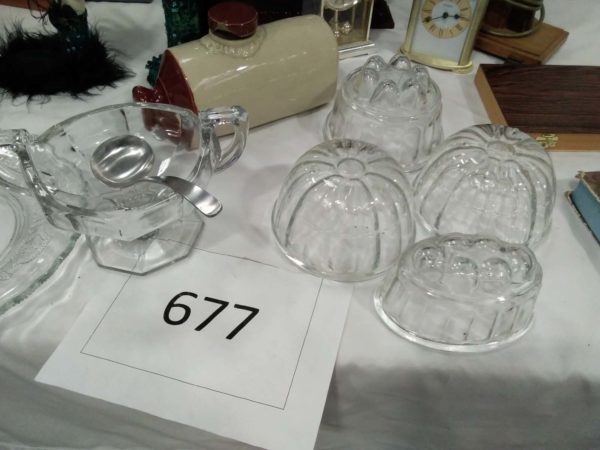 lot 677 mixed items, lamp, mirror, glass jelly moulds, bed warmer etc - Image 2