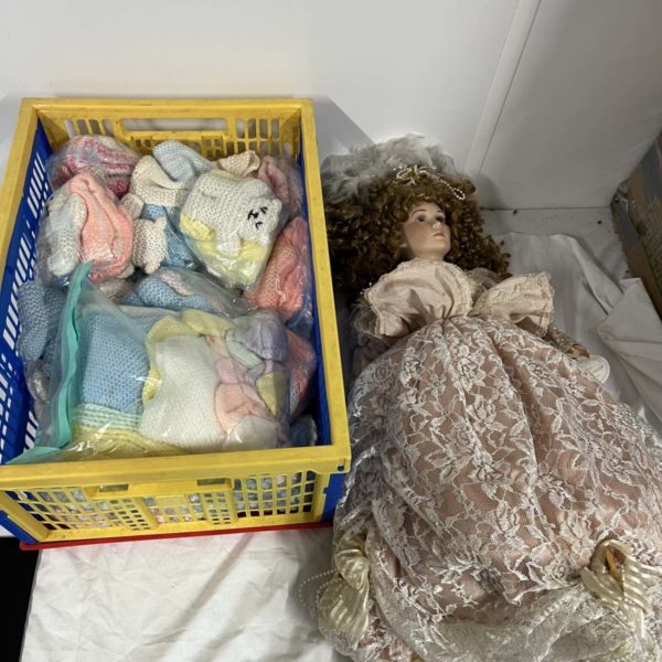 1074 – Knightsbridge Doll + Crochet Teddys + Baby Blankets  (Fforestfach Collection)