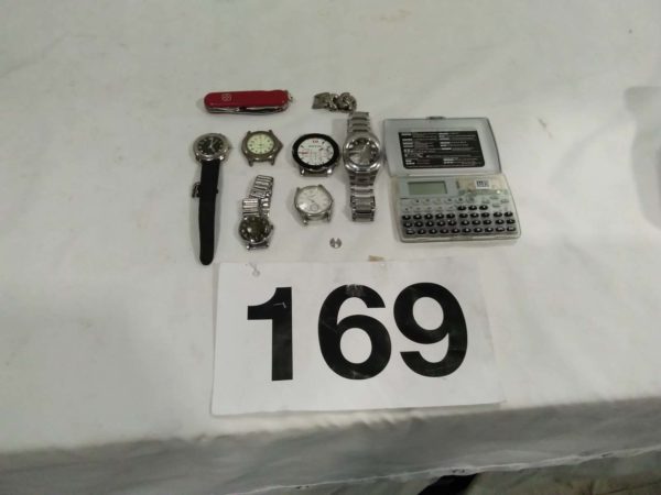 lot 169 watches, watch faces, penknife, electronic organiser