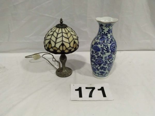 lot 171 tiffany style lamp & ceramic vase