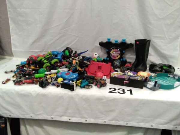 lot 231 mixed toy’s, model cars & wellies size 13