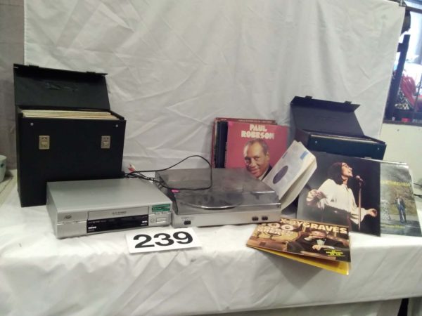 lot 239 various records, Record player with USB turntable, Video player