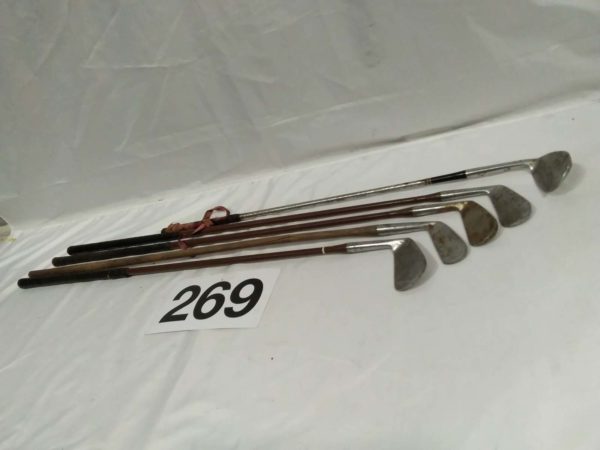 lot 269 antique golf clubs Ernest, Niblick, Pagets