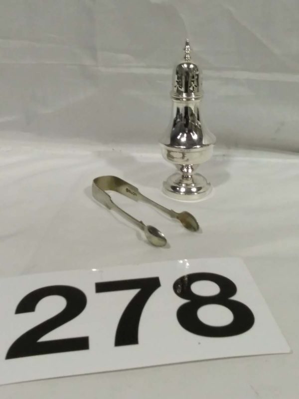 lot 278 Antique silver plated Sugar Shaker & Tongs - Image 2