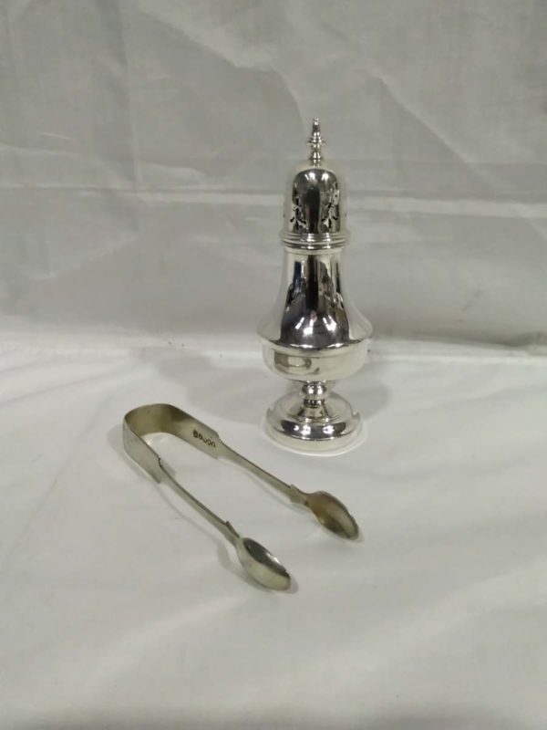 lot 278 Antique silver plated Sugar Shaker & Tongs