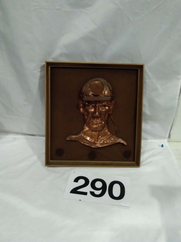 lot 290 framed metal picture of a welsh miner