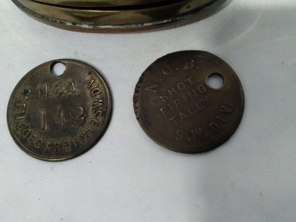 lot 296 Welsh miners tobacco tin & 2 miners lamp checks - Image 3