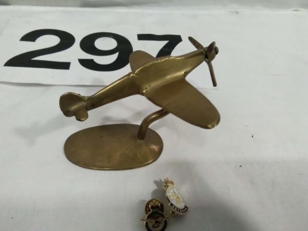 lot 297 brass model of WW2 spitfire, Veteran badge & RAF Badge - Image 6