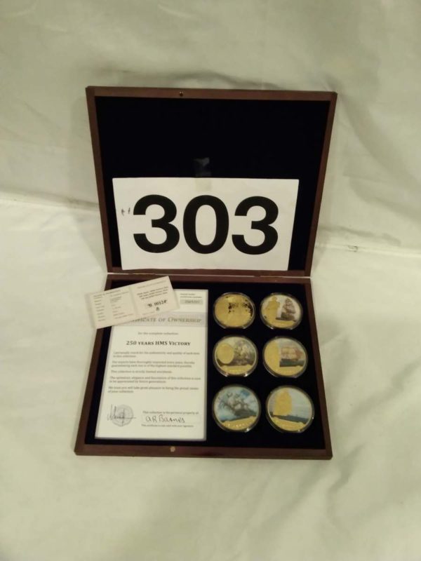 lot 303 cased 250 years HMS Victory 6 coin set