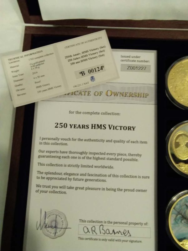 lot 303 cased 250 years HMS Victory 6 coin set - Image 2