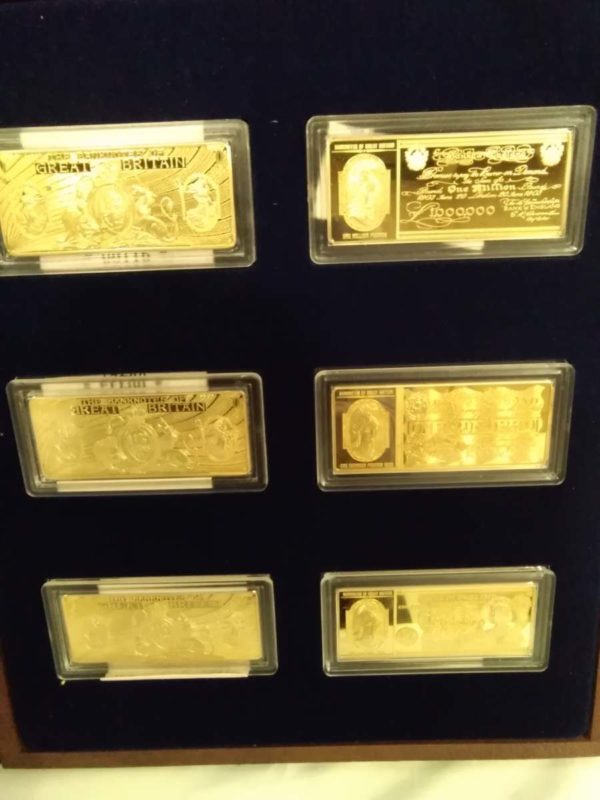 lot 304 cased set of 6 gold plated bank note ingots - Image 2