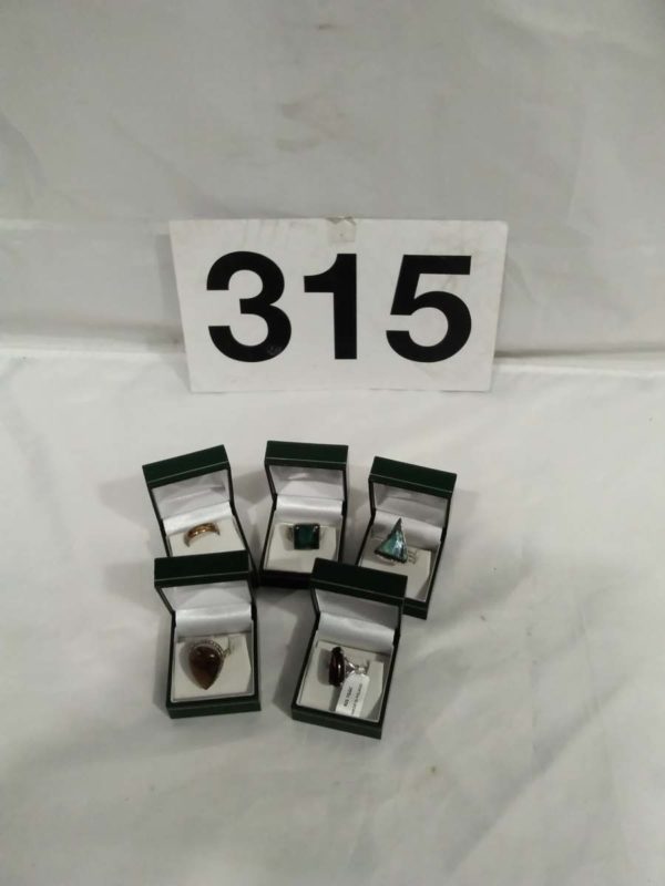 lot 315 collection of 5 sterling silver stone set rings (boxes not included) - Image 2