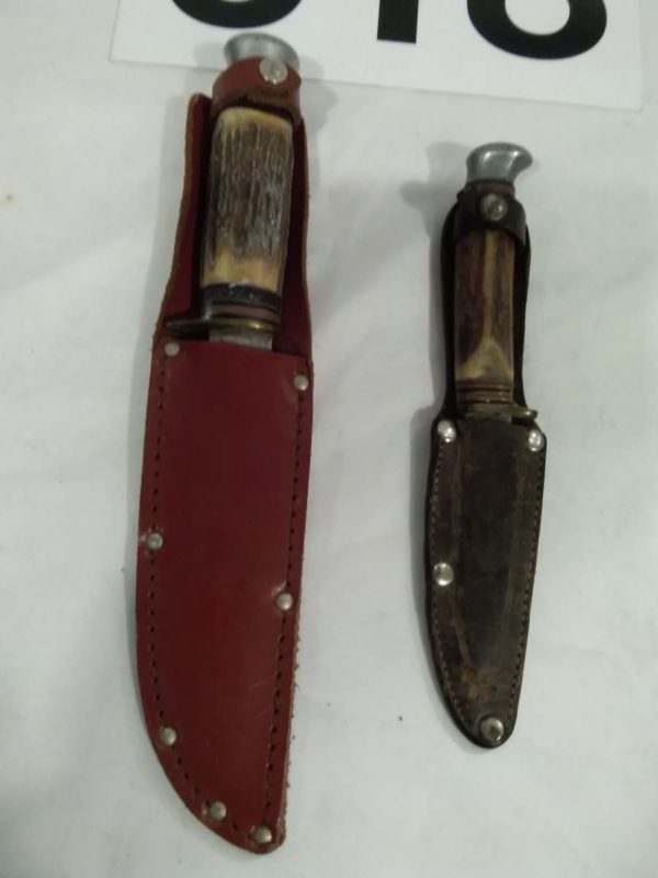 lot 318 2x vintage stag horn handled hunting knives - Image 2