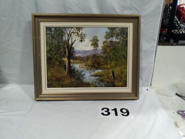 lot 319 Large framed & signed oil painting Kiewa River