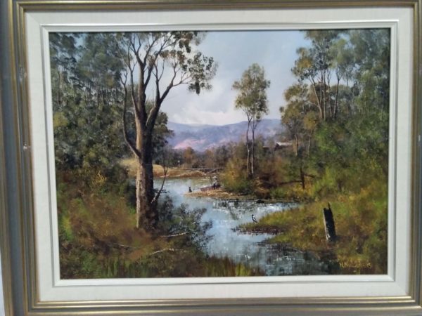 lot 319 Large framed & signed oil painting Kiewa River - Image 2