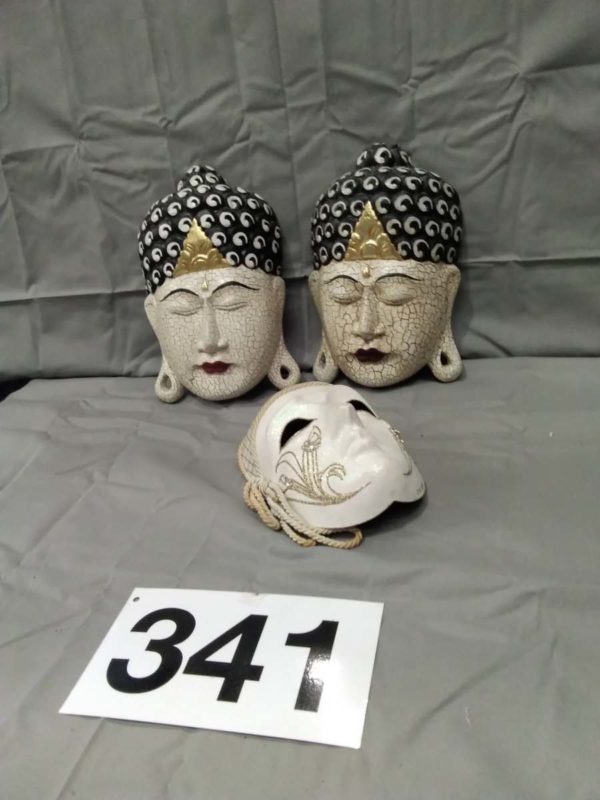 lot 341 oriental wall hanging masks, venetian masquerade style mask - Image 2