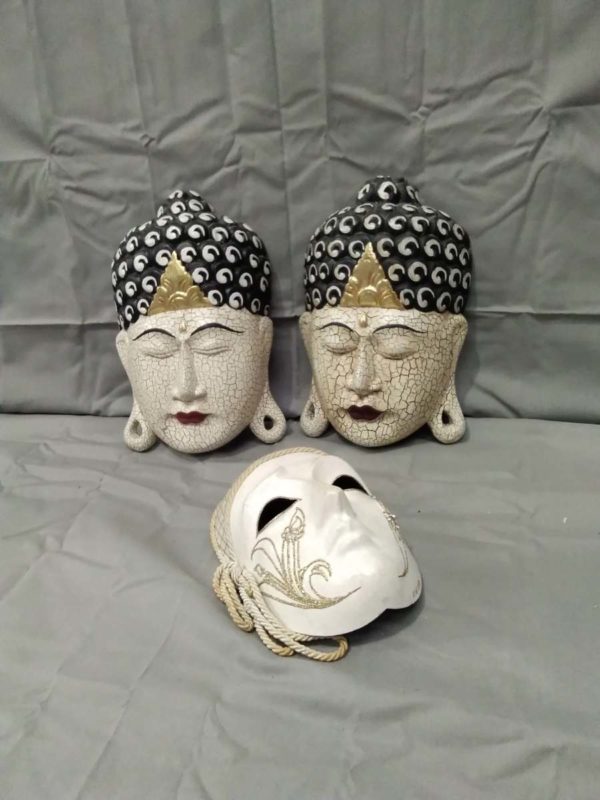 lot 341 oriental wall hanging masks, venetian masquerade style mask