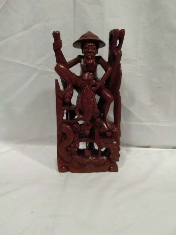 lot 354 Chinese carving man with fish - Image 2