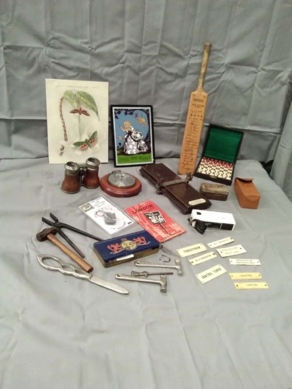 lot 360 mixed curios, stamps, chess, flower press from Cardiff etc