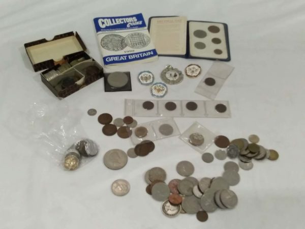 lot 387 assorted coins British & foreign, badges & medal