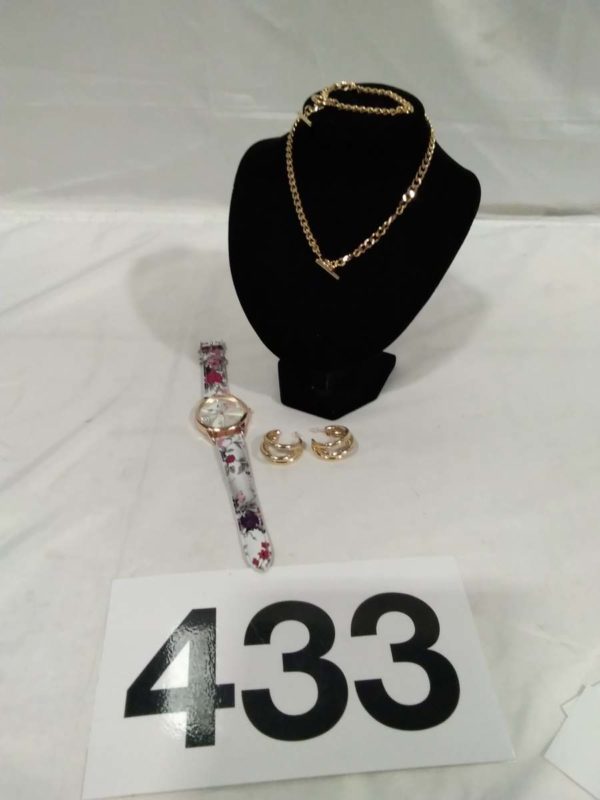 lot 433 ladies watch & gold tone necklace, bracelet & earrings - Image 2