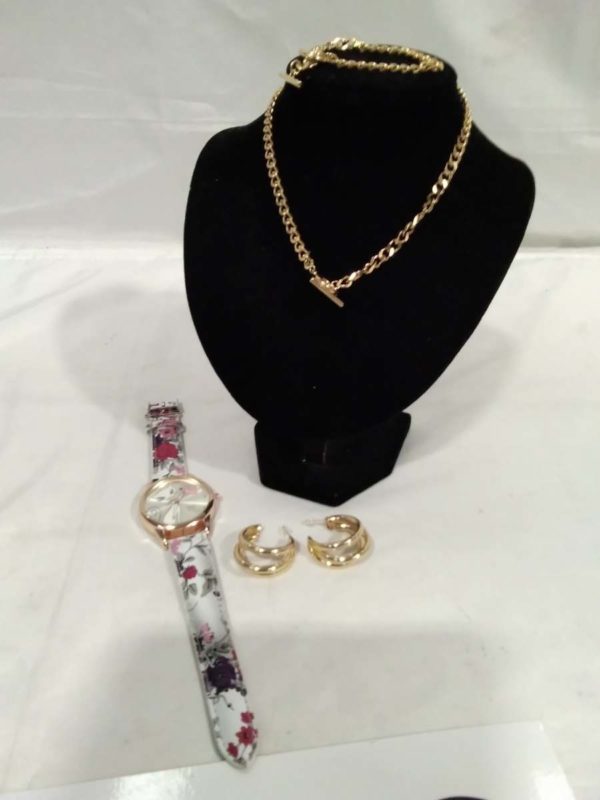 lot 433 ladies watch & gold tone necklace, bracelet & earrings