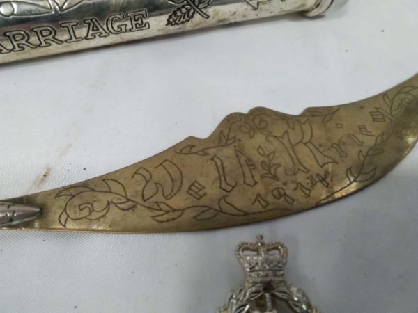 lot 507 WW1 letter opener, military badges, Marriage certificate holder, - Image 3