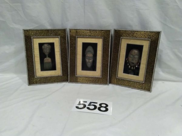 lot 558 3x framed African miniature masks  (16″ x 12″) - Image 2